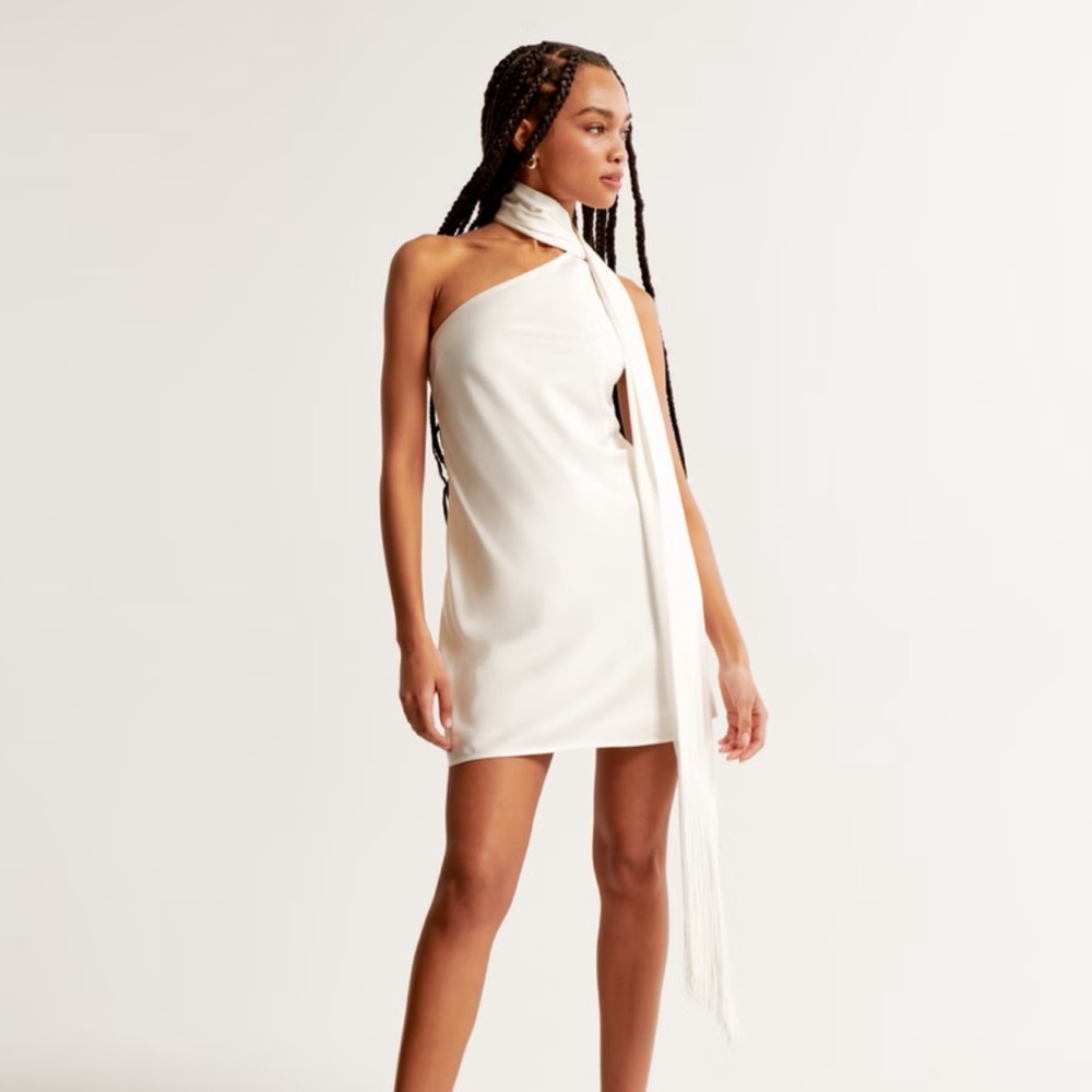 Abercrombie & Fitch White Scarf Slip Mini Dress - S Tall